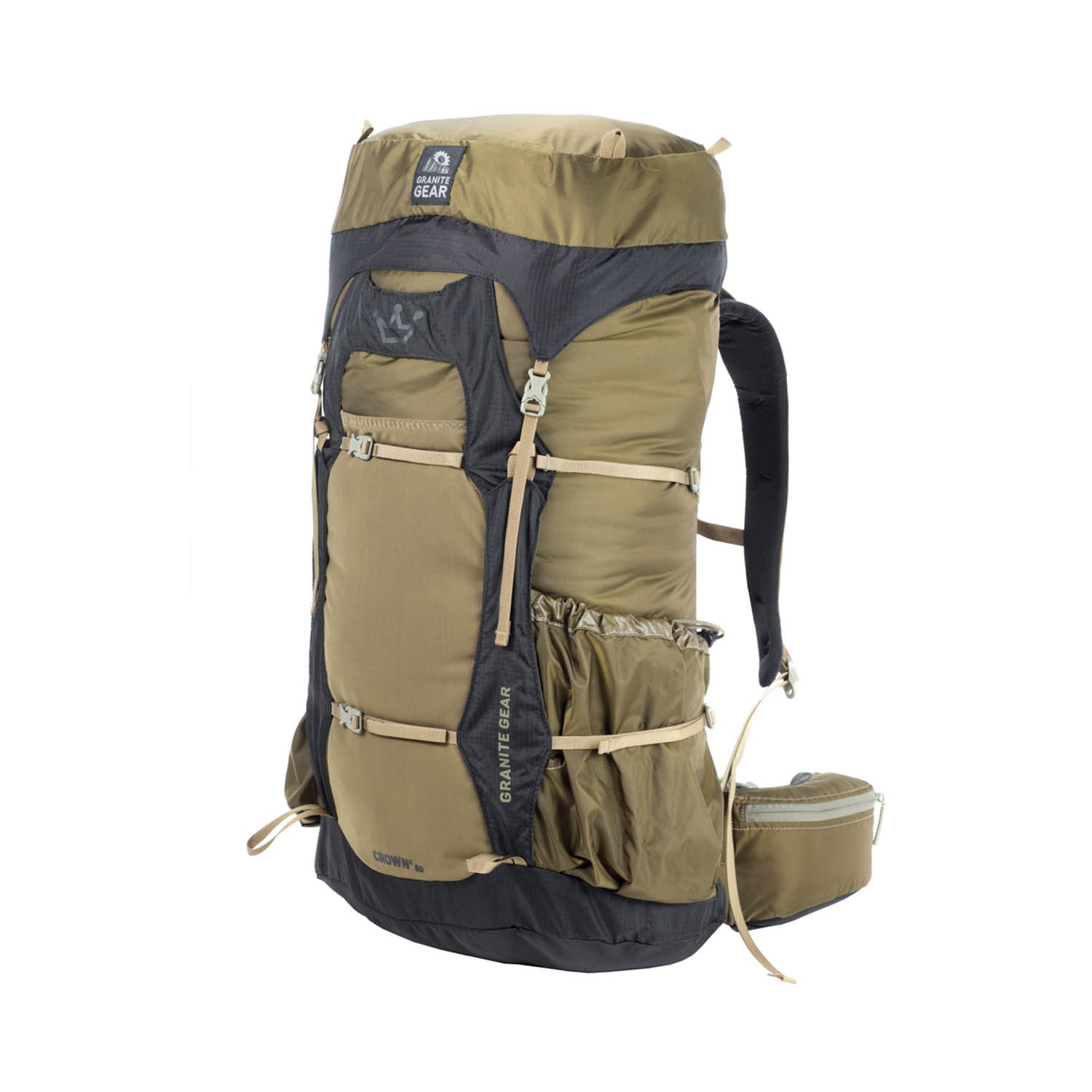 Pravá strana batohu Granite Gear Crown2 60 v hnědé barvě.