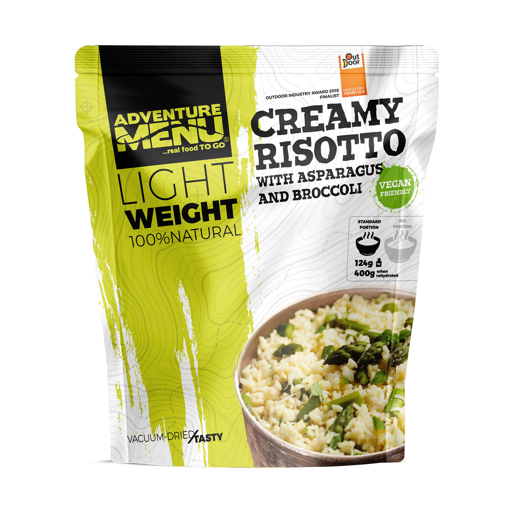 Pouch LW Creamy Risotto With Asparagus And Broccoli Vakuově balené jídlo Adventure Menu Krémové rizoto s chřestem a brokolicí - velké kusy masa a zeleniny