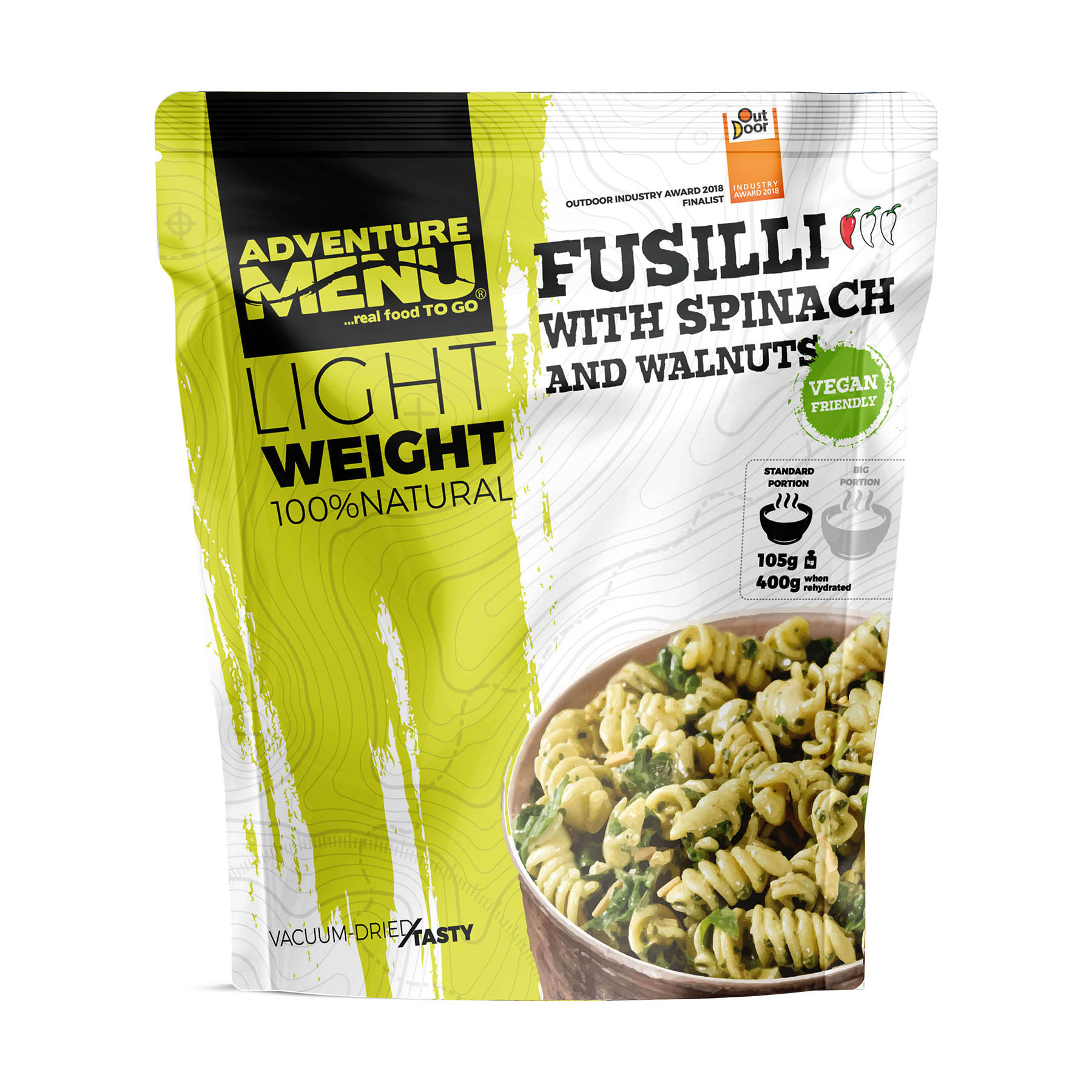Pouch LW Fusilli With Spinach Vakuově balené jídlo Adventure Menu Fusilli se špenátem a vlašskými ořechy - magický zdroj energie
