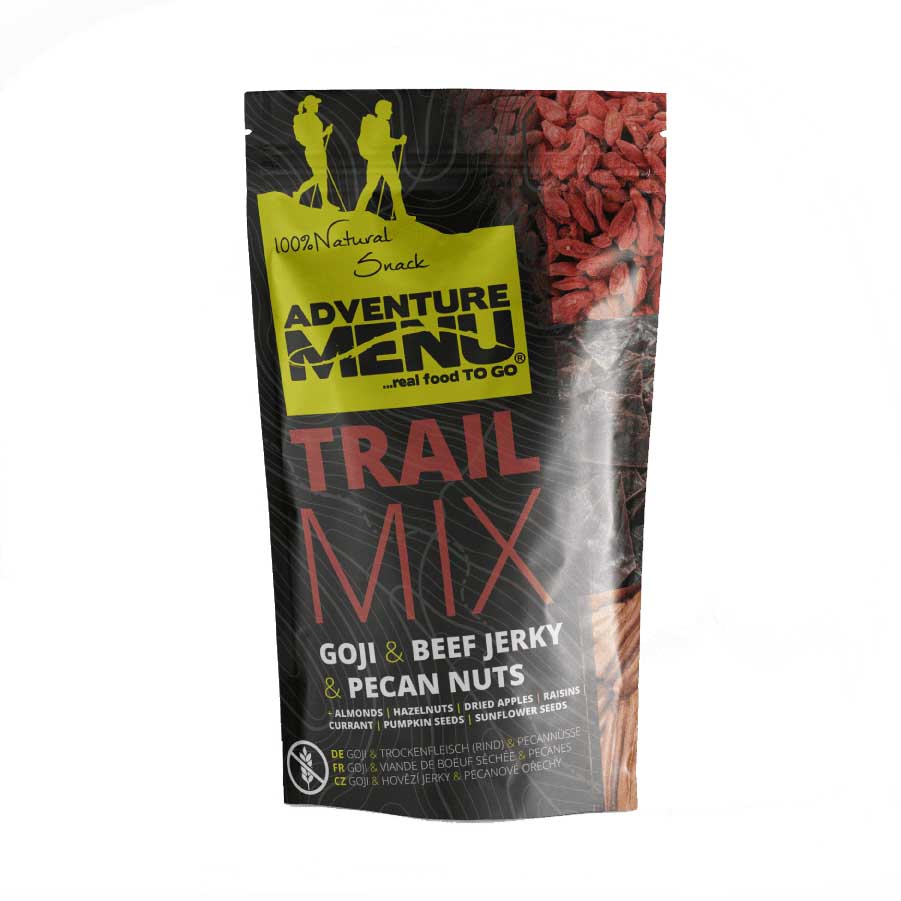 Adventure Menu Trail Mix – Beef, Goji, Pecan - sušené hověží maso smíchané se sušeným ovocem, chutný a vydatný trail mix