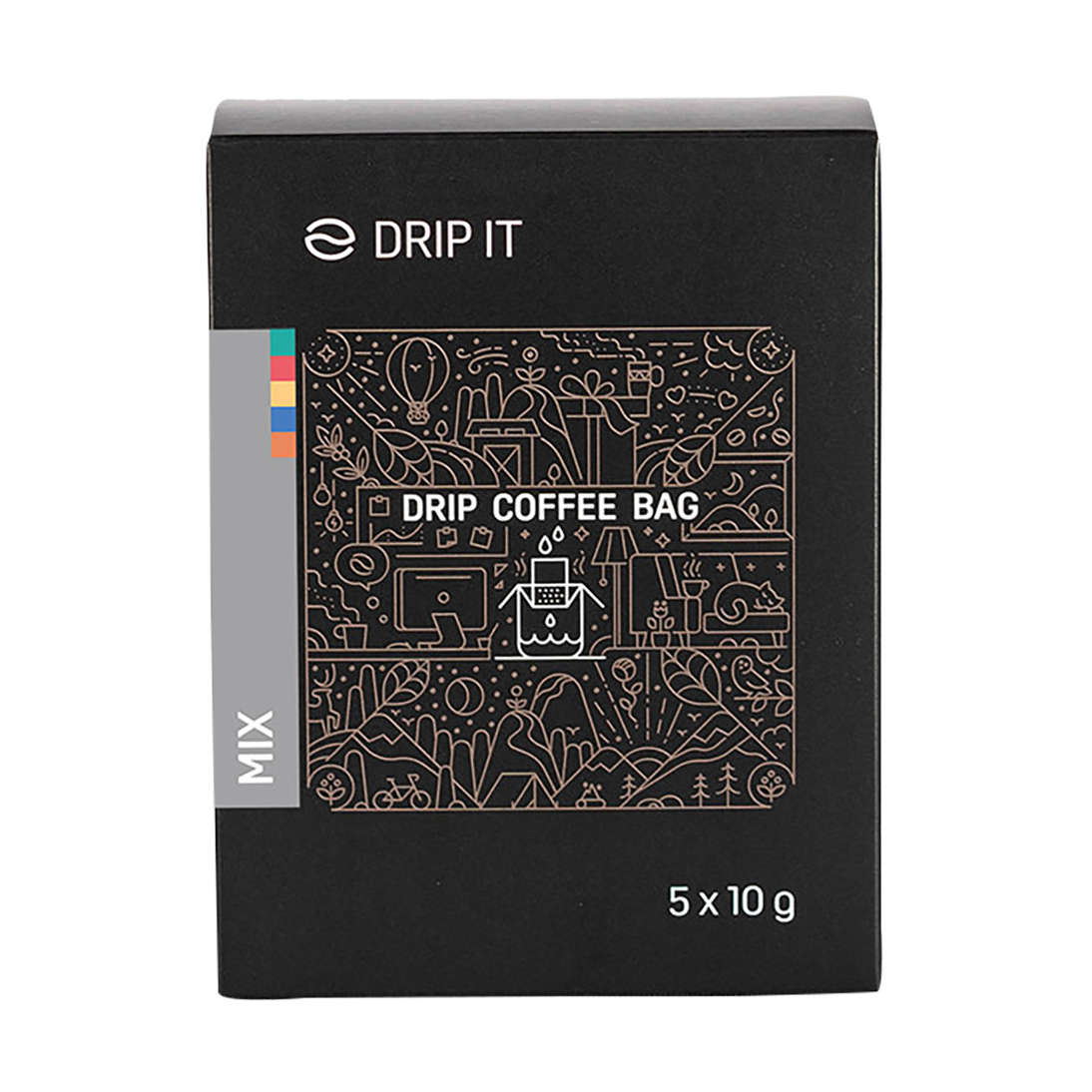 Drip It Ochutnávkové balení 5 x 10 g Drip It Ochutnávkové balení 5 x 10 g - mix překapávané kávy, zabalené v krásné krabičce