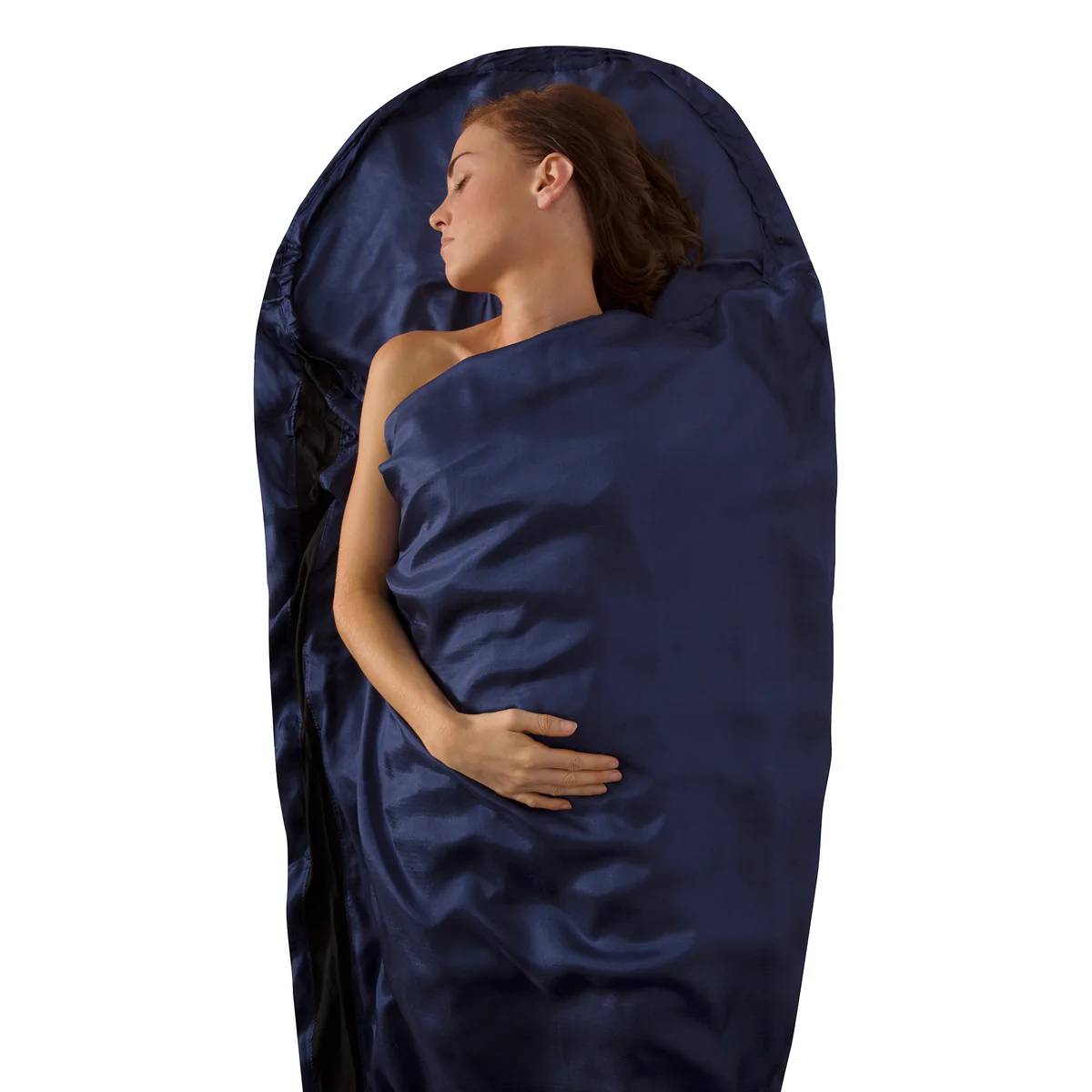 Premium Silk Travel Liner Mummy With Hood Navy Blue F0f131c7 355f 4443 A263 445fbba9f376