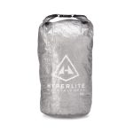 Packsack from Hyperlite Mountain Gear in metallic gray with a white logo and 10L label visible on the front.