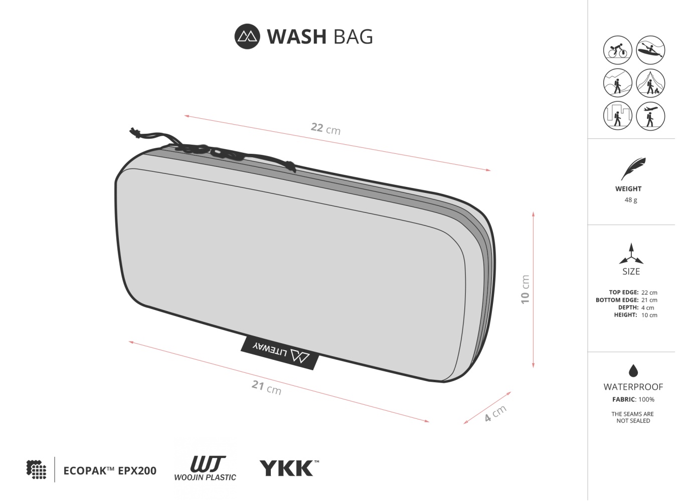 Liteway Wash Bag Size Chart