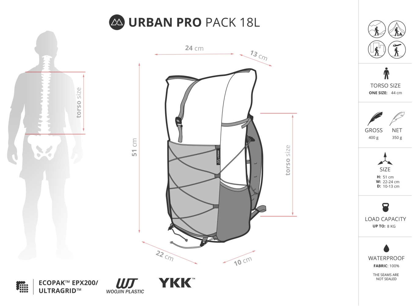 Liteway Urban Pro Pack 18l Sizes
