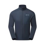 Montane Mens Zepher Jacket Eclipse Blue 01 Dark navy Montane jacket with full front zip and a left-chest pocket, stand-up collar, lightweight outer layer.