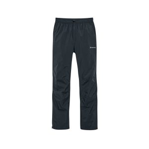 Dark gray Montane outdoor pants with a drawstring waist and logo on the right thigh.